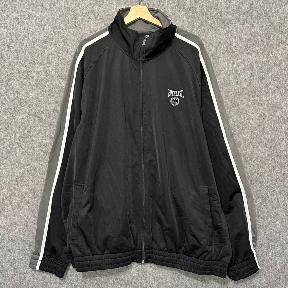 Everlast Mens Track Jacket Full Zip Black Gray White Stripe 3XL Lightweight